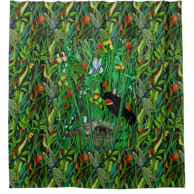 Cortina Para Box Cortina de Chá "Red Wing Blackbird & Dragonfly" (Frente)