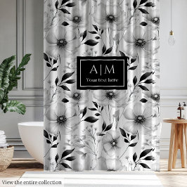 Cortina Para Box Cortina de chuveiro de flores preto e branco elega