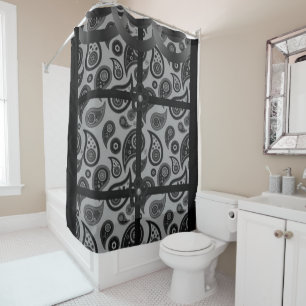 Cortina Para Box Cortina-de-chuveiro-preto da cinza Paisley