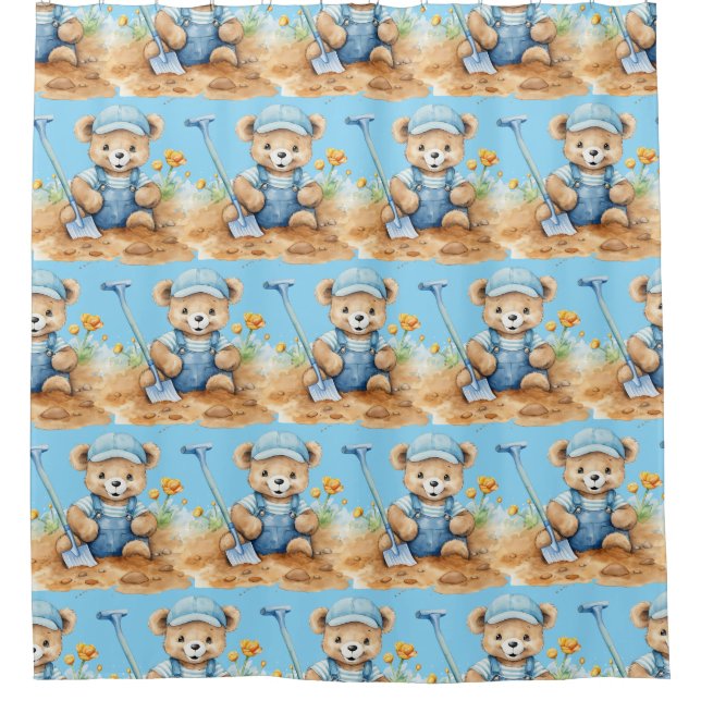 Cortina Para Box Cortinas Chás do Urso Azul do Menino (Frente)