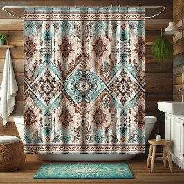 Cortina Para Box Cortinas de Banho Boho Turquesa Ocidental, Decoraç