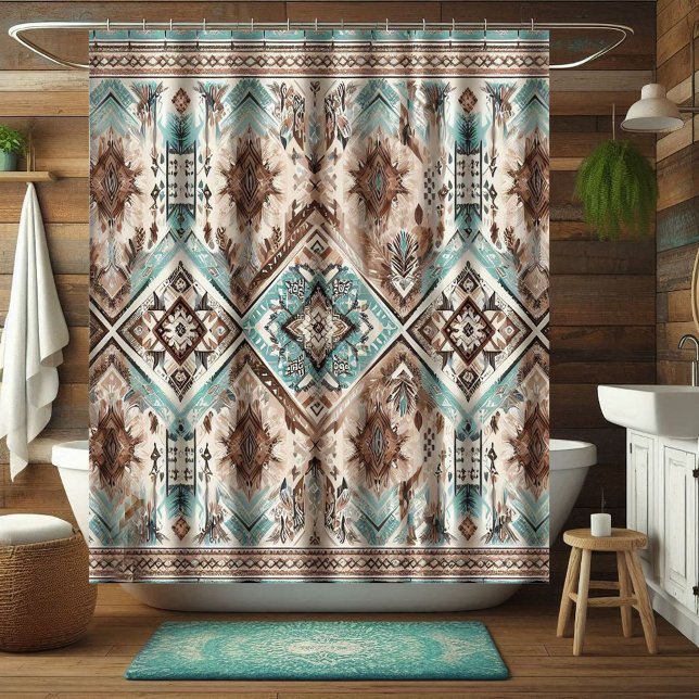 Cortina Para Box Cortinas de Banho Boho Turquesa Ocidental, Decoraç (Criador carregado)