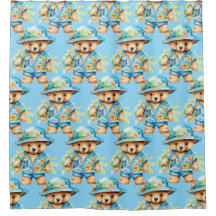 Cortinas de Banho com Urso de Pelúcia Azul para Me