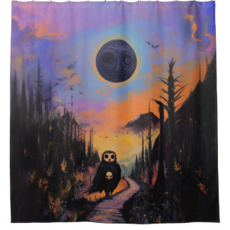 Cortina Para Box Coruja Negra Lua Mística Magica Testemunha Arte AI