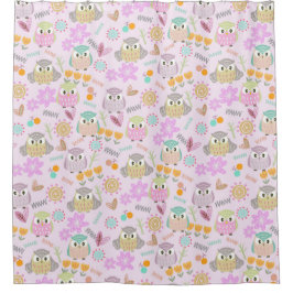 Cortina Para Box Coruja Rosa Pastel  