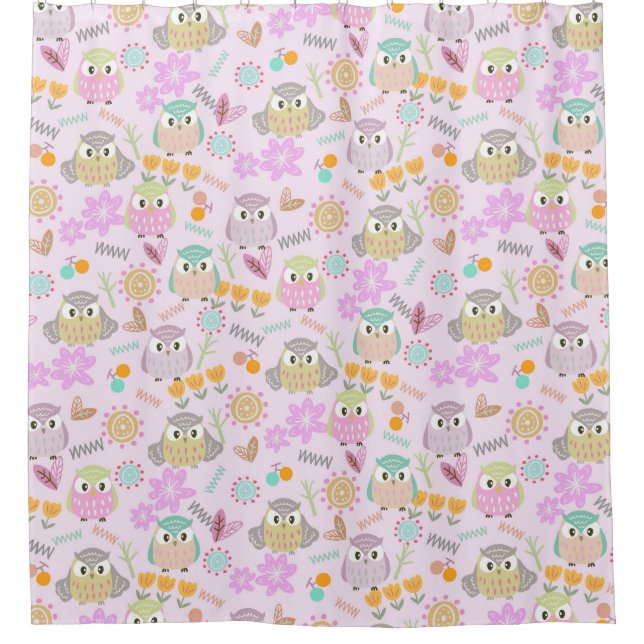 Cortina Para Box Coruja Rosa Pastel   (Frente)