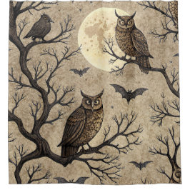 Cortina Para Box Corujas e Lua do Halloween Vintage