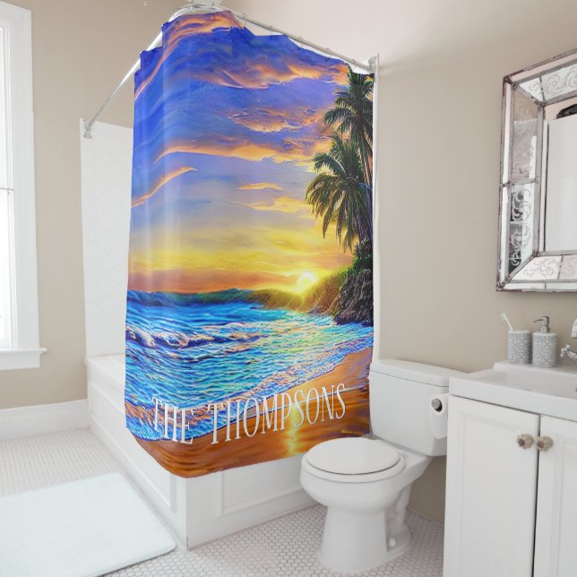 Cortina Para Box Costela Azul Turquesa Oceano Sunset (In Situ)