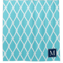 Cortina Para Box Costume Praiano Náutico Monograma Turquesa & Azul 