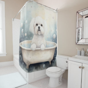 Cortina Para Box Coton De Tulear na Banheira Arte de Cachorro em Aq