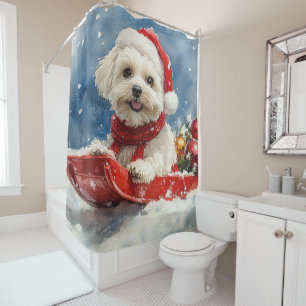 Cortina Para Box Coton De Tulear no Trenó Deixe Nevar Natal