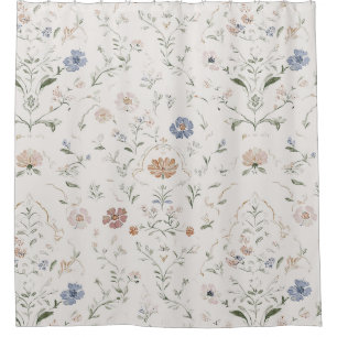 Cortina Para Box Cottagecore Caprichoso Flor Silvestre Beige Aquare