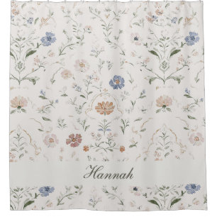 Cortina Para Box Cottagecore Caprichoso Nome Monograma Floral Bege