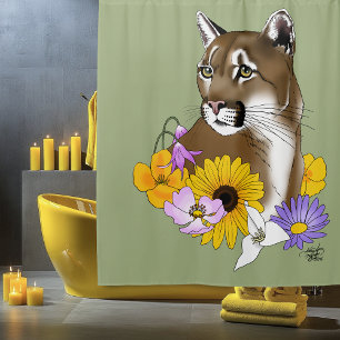 Cortina Para Box Cougar Mountain Lion Puma Flores