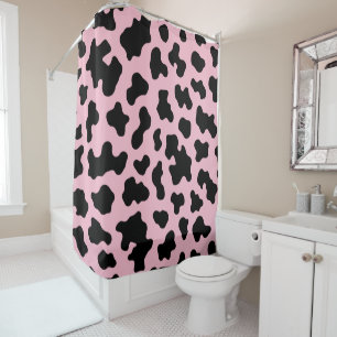 Cortina Para Box Couro Cowhide Preto e Rosa Impresso