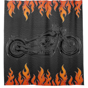 Cortina Para Box Couro Preto Chamas Laranjas Fogo Quente Moto