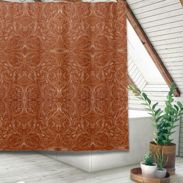 Cortina Para Box cowboy estandardizado do país ocidental com ferram (cowboy western country pattern tooled leather shower curtain)