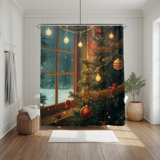 Cortina Para Box Cozy Christmas Window Shower Curtain 