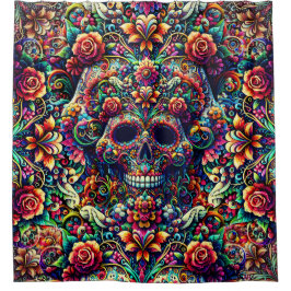 Cortina Para Box Crânio Açucarado Floral Vibrante