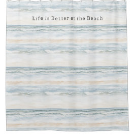 Cortina Para Box Cream Blue Beach Ocean Waves