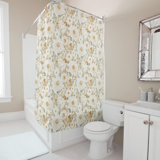 Cortina Para Box Cream Gold White Country Flowers (In Situ)