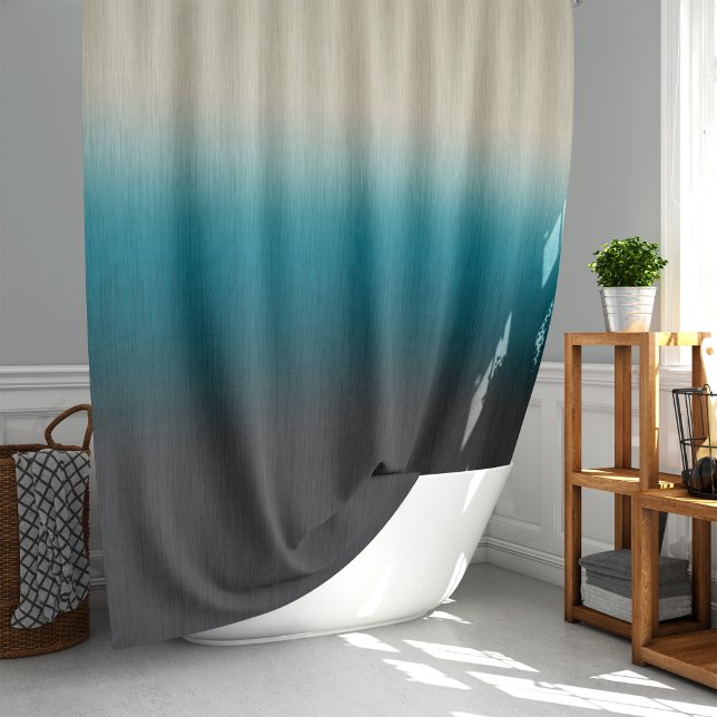 Cortina Para Box Creme de Cinzas Azul Verde-Teal (ombre blue green grey cream abstract pattern polyester fabric shower curtain)