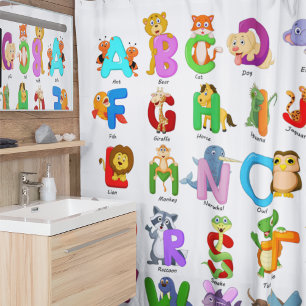 Cortina Para Box Crianças Coloridas Animais Engraçados Alphabet Bra