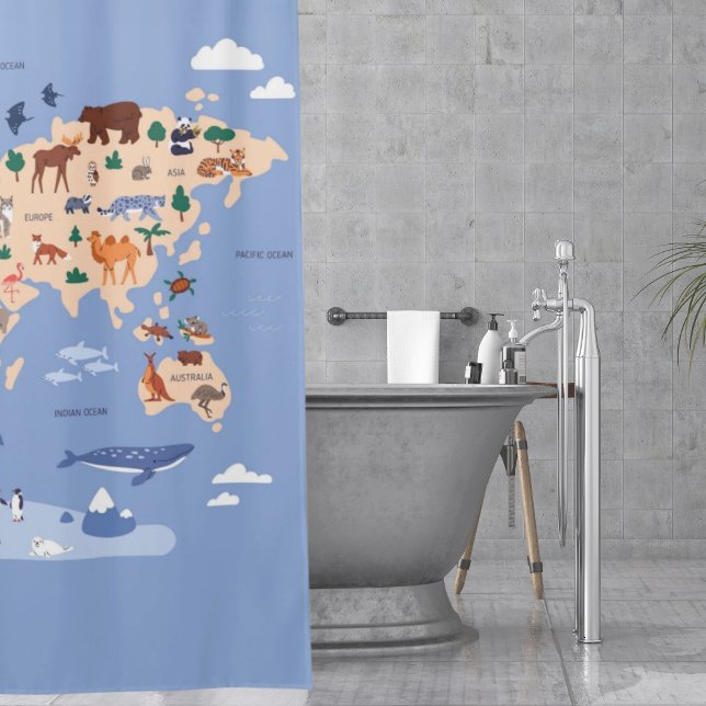 Cortina Para Box Crianças: Mapa mundial de brancos modernos (World map Cute Modern Kids Shower Curtain
)