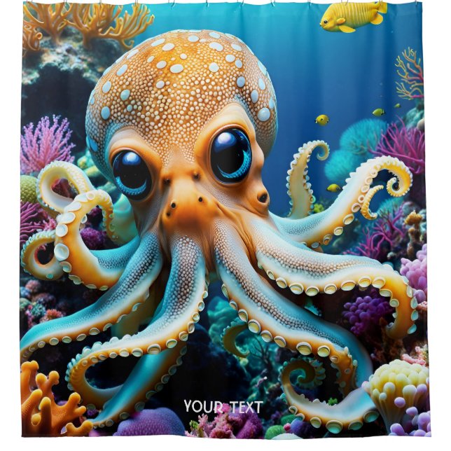 Cortina Para Box Criaturas do Mar de Octopus Fantasy Cute Vivid (Frente)