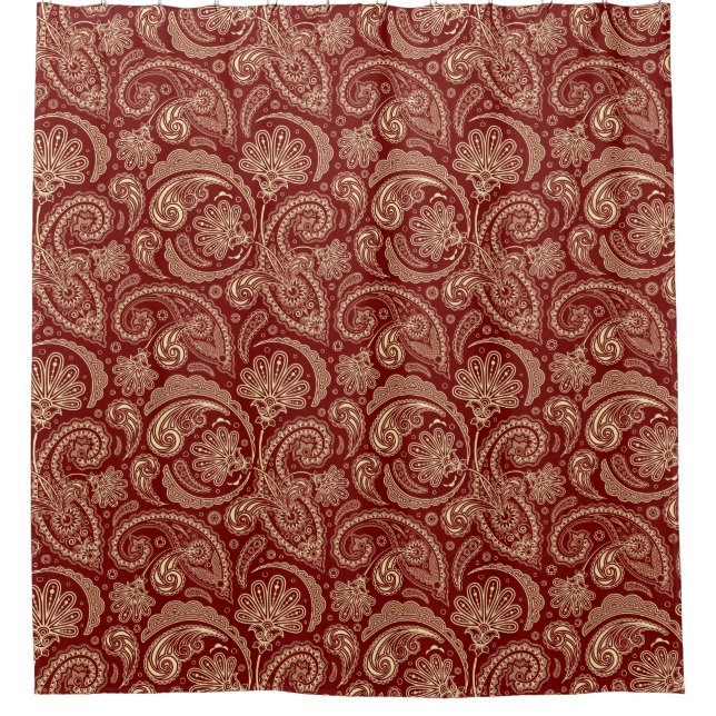 Cortina Para Box Crimson Red E Beige Paisley (Frente)