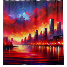Cortina Para Box Crimson Sunset Sobre City Skyline