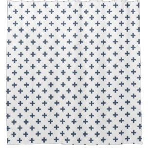 Cortina Para Box cruzes Azul-cinzentas da polca no branco