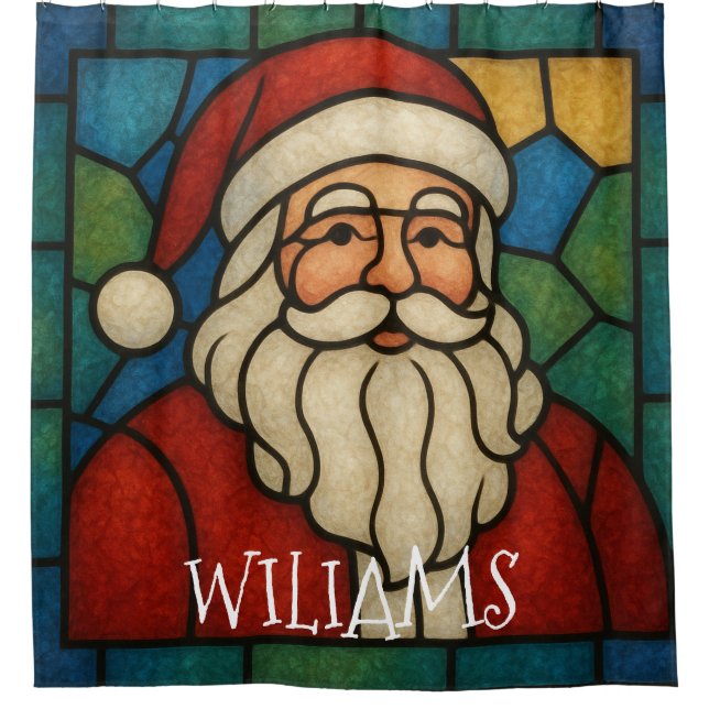 Cortina Para Box Custom Christmas Santa Art Deco Stained Glass (Frente)