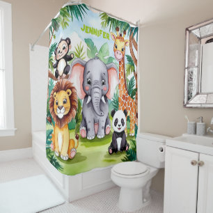 Cortina Para Box Cute Kids Safari Selva Animal Personalizado Nome