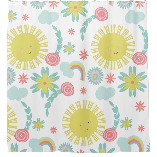 Cortina Para Box Cute Sunshine Arco-íris Floral Verão  (Frente)