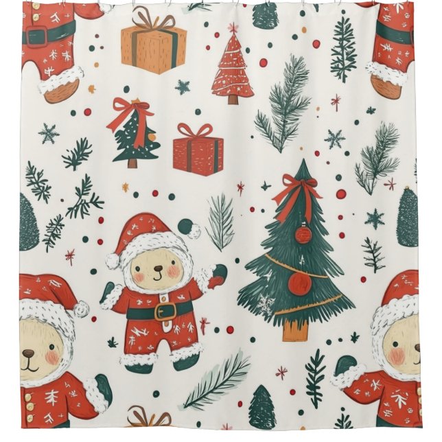 Cortina Para Box Cute Teddy Bear & Santa on White (1) (Frente)