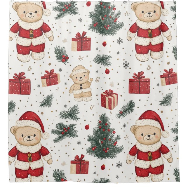 Cortina Para Box Cute Teddy Bear & Santa on White (3) (Frente)