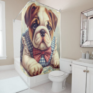 Cortina Para Box Cute Vintage English Bulldog Art