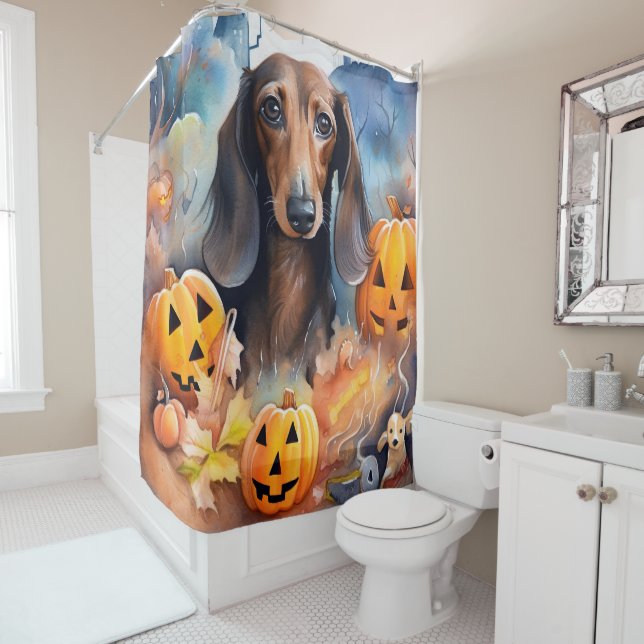 Cortina Para Box Dachshund Halloween com Abóboras Assustador (In Situ)