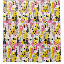 Damas de Moda Preta Amarela Retro-Rosa