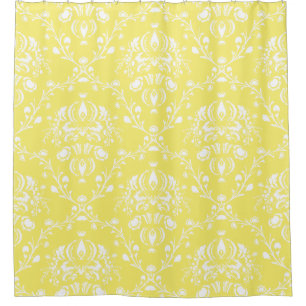 Cortina Para Box Damasco Amarelo e Branco