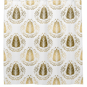 Cortina Para Box Damasco branco e Dourado estilizado