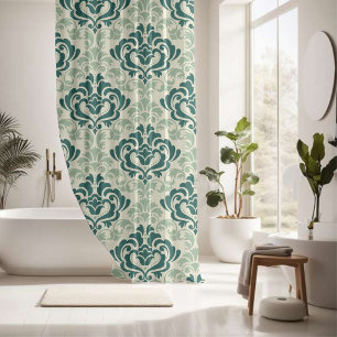 Cortina Para Box Damasco de Harmonia Verde decorativo que pega os o