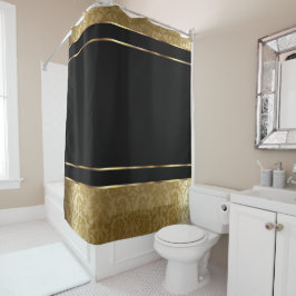 Cortina Para Box Damasco Dourado e design preto