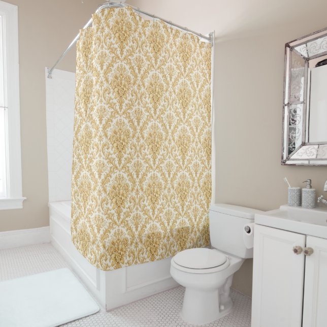 Cortina Para Box Damasco Floral Dourado (In Situ)