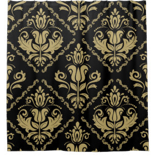 Cortina Para Box Damask Black Dourado: Ornament Clássico.