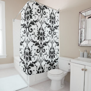 Cortina Para Box Damask Victorian Vintage Preto e Branco