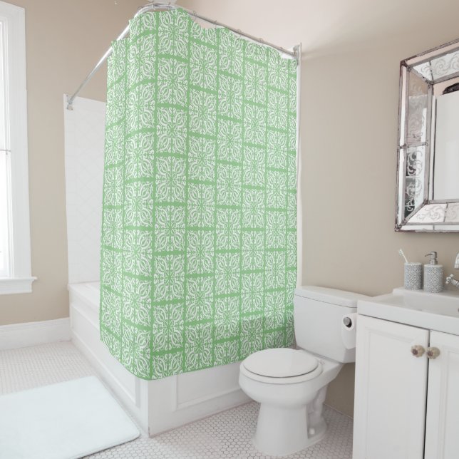 Cortina Para Box Damask White em verde (In Situ)