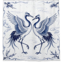 Dança de Grou Estilo Imari Japonês Azul e Branco
