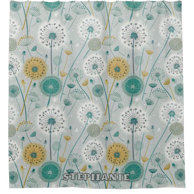 Cortina Para Box Dandelion Whimsical - Amarelo, Branco e Teal (Frente)